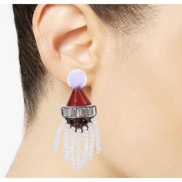 INC Seed Bead Rhinestone Santa Clause Earrings New - Picture 2 of 6